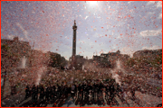 England celebrate Ashes win, Trafalgar Square, London.