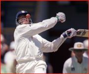 Dominic Cork hit, Perth Test, Australia.