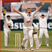 Luke Wright appeals for the lbw of Shahriar Nafees