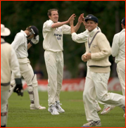 Alan Richardson celebrates the wicket of Chris Benham