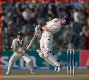 England's Paul Collingwood avoids a Rana Naved bouncer, Lahore Test, Pakistan.