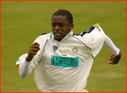 Fielder Daren Powell chases the ball to the boundary