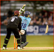Luke Wright breaks his bat in the FT20 match v Somerset