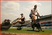 Kevin Pietersen exercises prior to the 2013 Lord's Test v Aus 