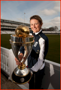 England captain Charlotte Edwards at Lord's with the Women's World Cup.