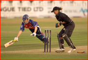 Lydia Greenway in past Rebecca Rolls, first T20 match, England v NZ, Hove.