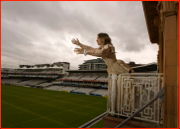 Claire Duttson rehearses on the England balcony for Romeo & Juliet at Lord's.