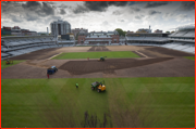 Pitch repairs at Lord's after being used for the Olympic Archery, 2012