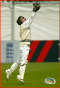 Jack Russell catches Kevin Pietersen