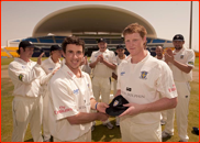 Captain Will Smith presents Ben Stokes with his cap, UAE