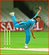 Clare Taylor bowling.