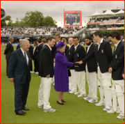 The Queen meets the England Team at Lord's.