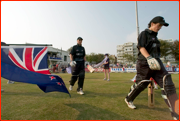 The New Zealand openers walk out to bat against England at Hove.